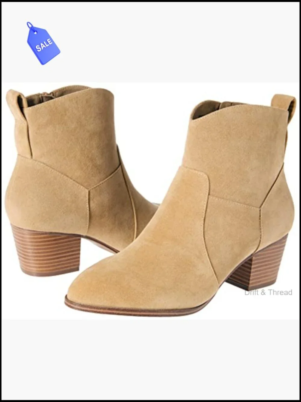 Women's Western Ankle Bootie Stacked Heel Memory Foam Non-Slip Zip